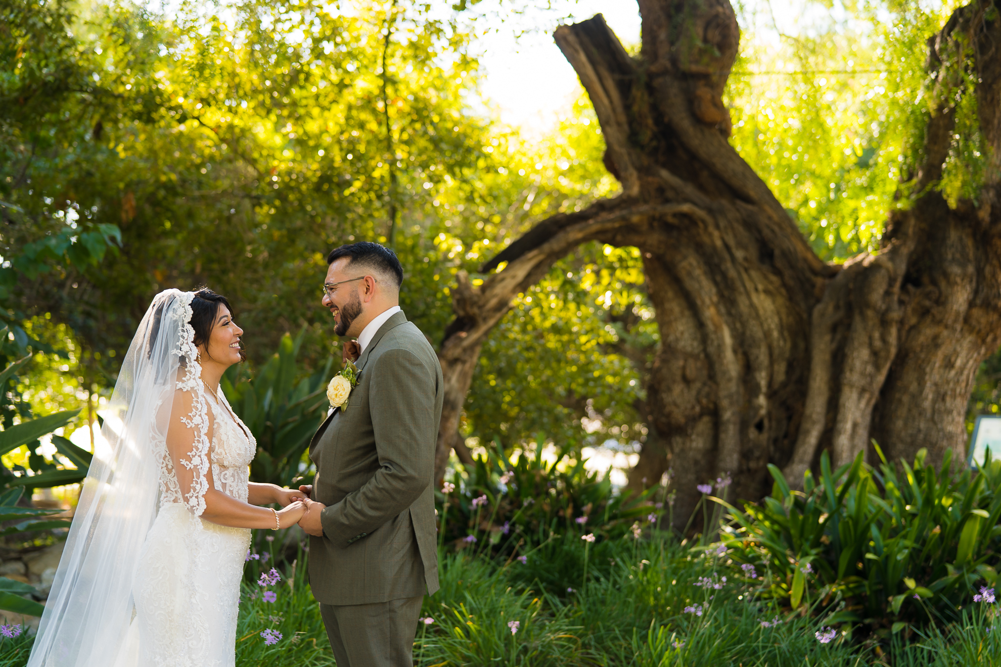ThomasKim_photography A bride and groom standing in front of a tree, symbolizing their union as S & A.