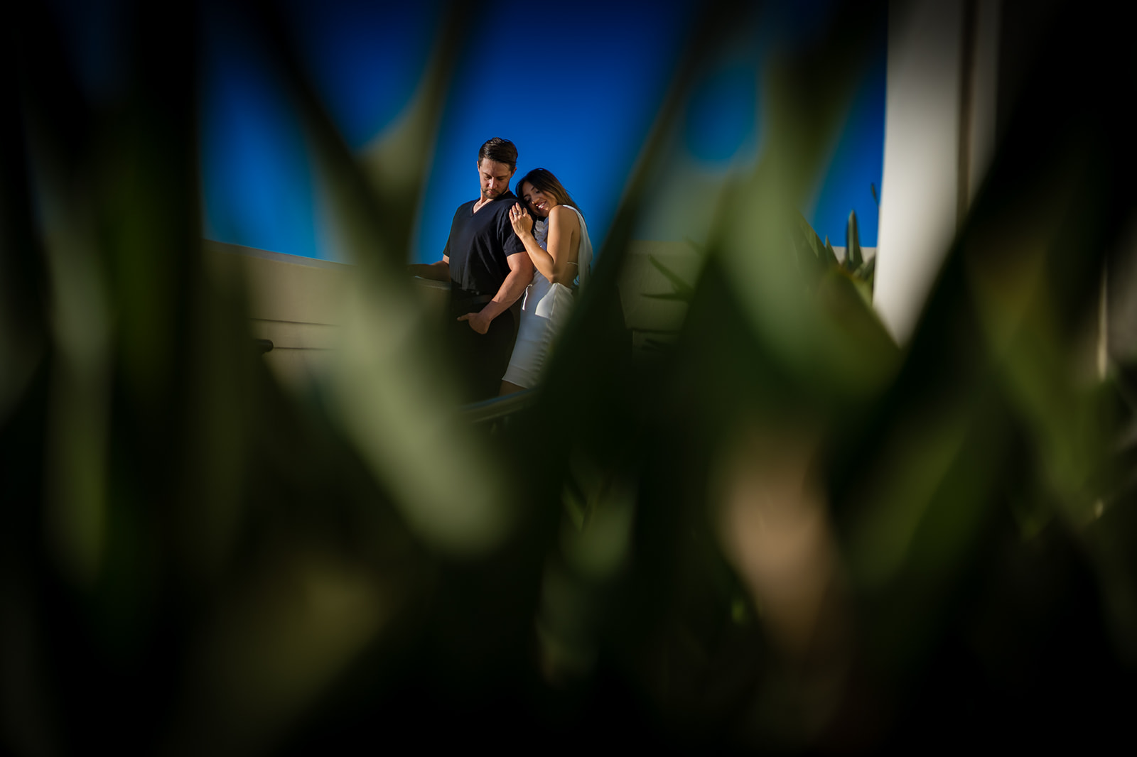ThomasKim_photography V and J are posing in front of tall grasses for their engagement session.